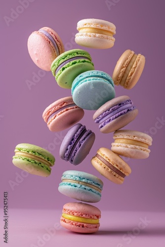 Wallpaper Mural Colorful, beautifully crafted Floating Macarons set against a rich, vibrant Purple Background Torontodigital.ca