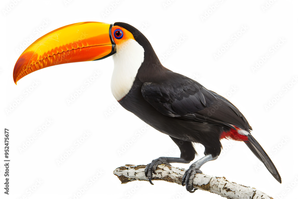 Naklejka premium a black and white bird with a bright orange beak