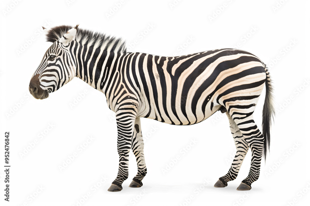 Fototapeta premium a zebra standing on a white surface with a white background