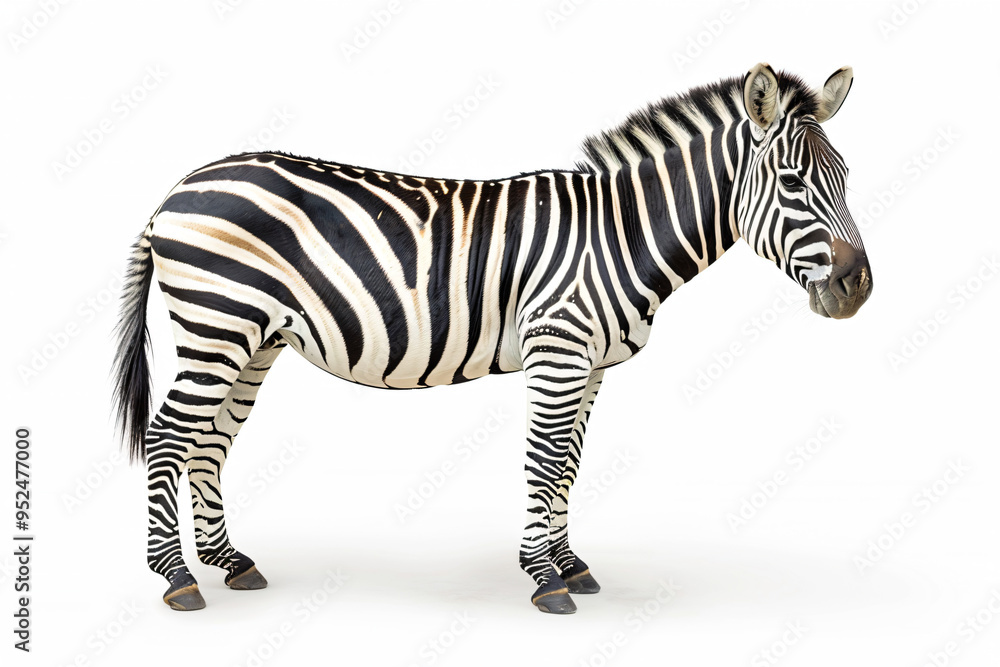 Obraz premium a zebra standing on a white surface with a white background