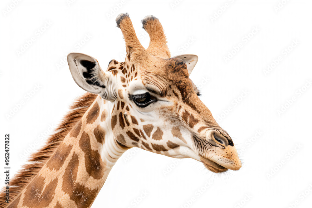 Naklejka premium a giraffe with a white background and a white sky