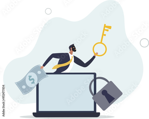 Ransomware computer crime, hacker attack company network ask for money to unlock data via internet concept,.flat design with people.