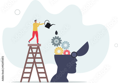 Brain maintenance, fixing emotional and mental problem, boost creativity and thinking process or improve motivation concept.flat design with people.