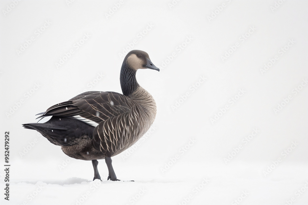 a duck standing in the snow on a white background a duck standing in the snow on a white background