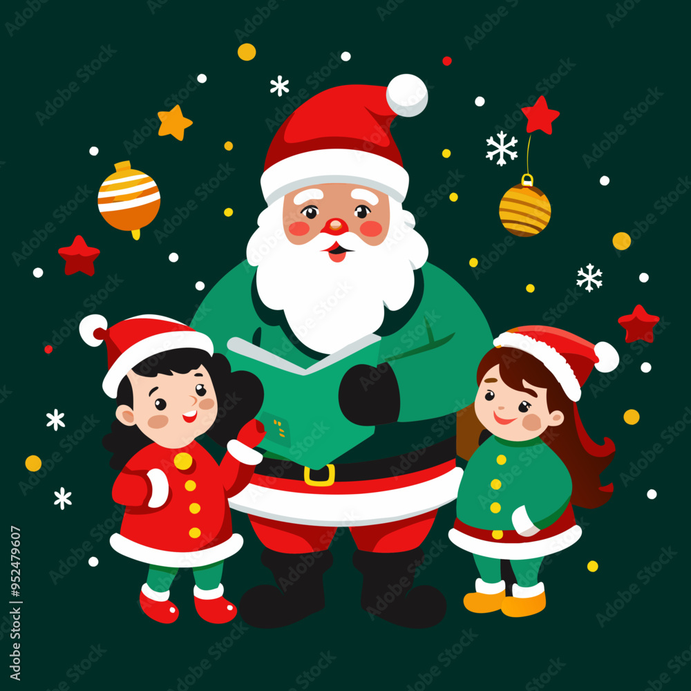 Santa Claus Reading to Children, Festive Christmas Storytime Illustration Santa Claus Reading to Children, Festive Christmas Storytime Illustration