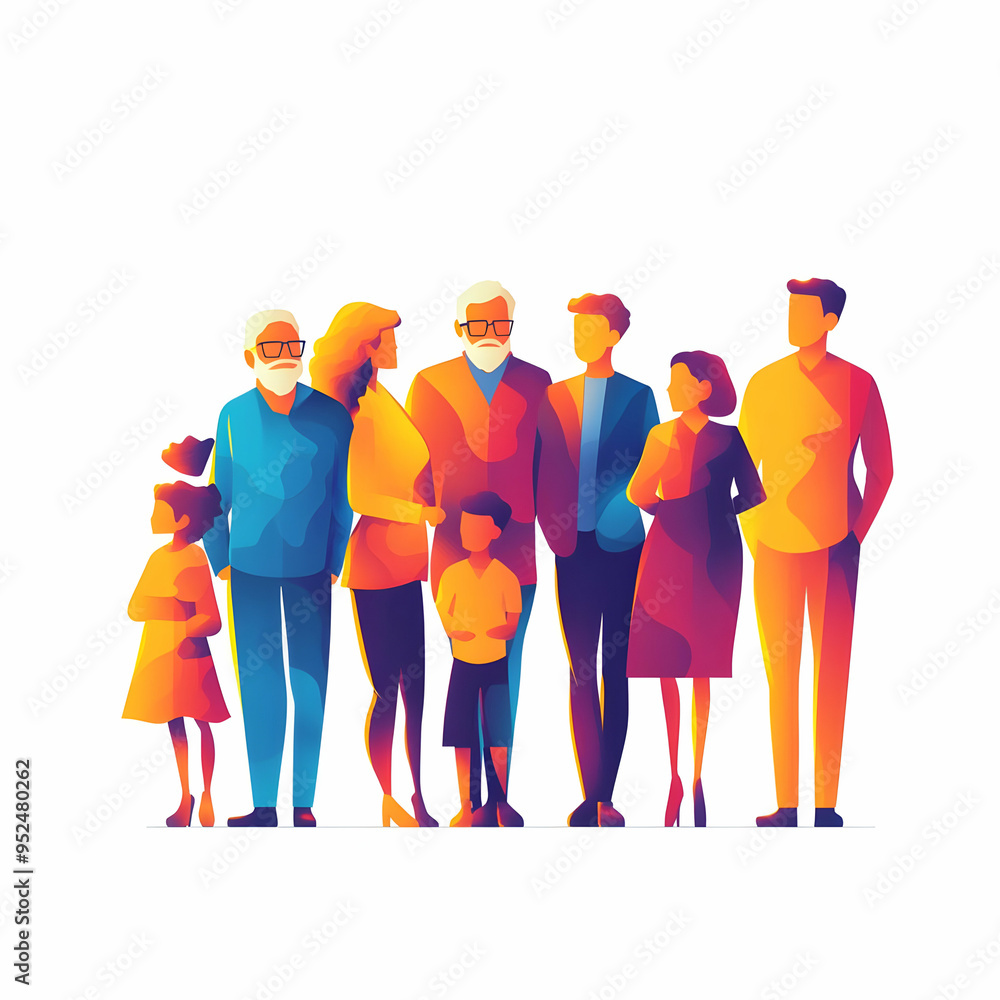 Fototapeta premium Glowing Abstract Grandparents and Grandchildren Playing concept as A dynamic digital art banner featuring glowing abstract icons of grandparents and grandchildren playing together. The design radiates