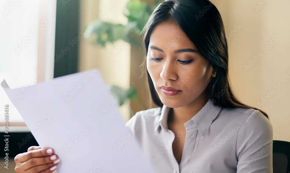 Filipino Woman Reviewing Documents at Work Filipino Woman Reviewing Documents at Work