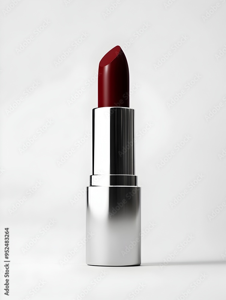 Elegant Crimson Lipstick Tube in Matte Metallic Casing Isolated on Pristine White Background Elegant Crimson Lipstick Tube in Matte Metallic Casing Isolated on Pristine White Background