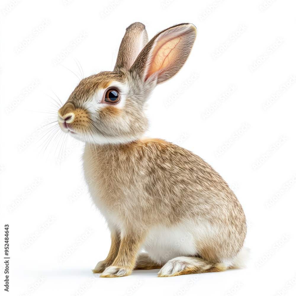 Fototapeta premium A Brown and White Rabbit Sitting Against a White Background