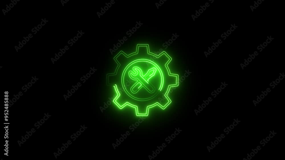 Glowing neon line setting icon with spinning gears icon animated. Technology setting icon concept. Repair service icon. Glowing neon line setting icon with spinning gears icon animated. Technology setting icon concept. Repair service icon.