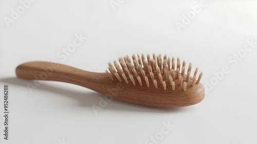 Elegant Vintage Wooden Hairbrush with Intricate Bristles on Minimalist White Background