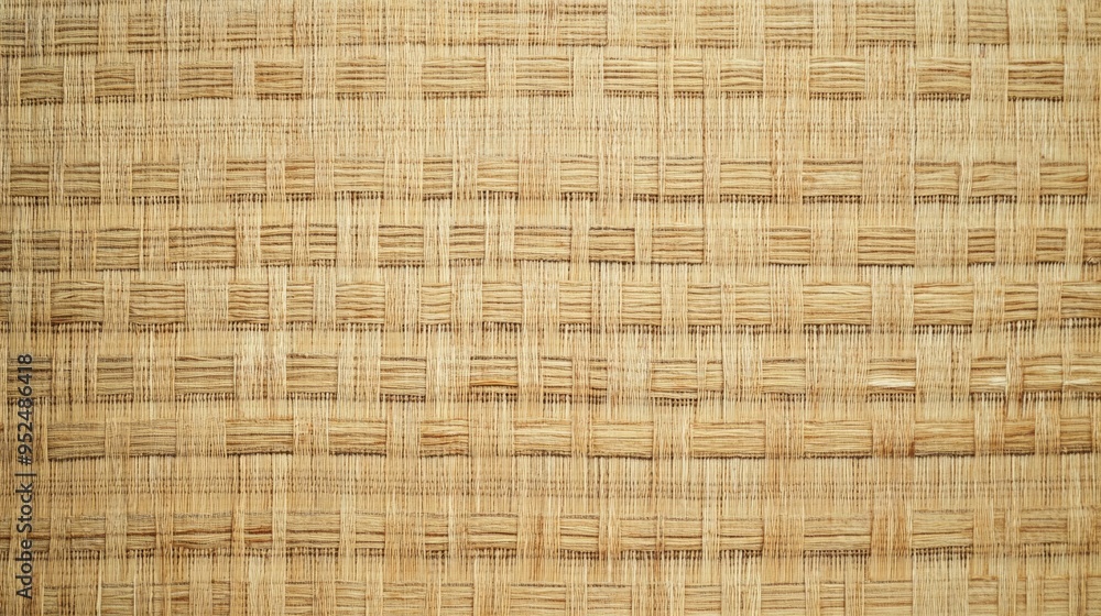 A traditional Japanese tatami mat design with a simple, woven pattern in natural fibers. The mat is laid out flat, with the texture of the weave clearly visible. The background is a light, neutral A traditional Japanese tatami mat design with a simple, woven pattern in natural fibers. The mat is laid out flat, with the texture of the weave clearly visible. The background is a light, neutral