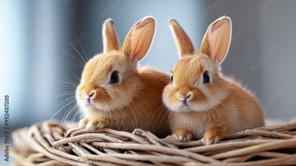 Adorable baby rabbits resting together in a cozy nest, showcasing their fluffy fur and charming expressions. Adorable baby rabbits resting together in a cozy nest, showcasing their fluffy fur and charming expressions.