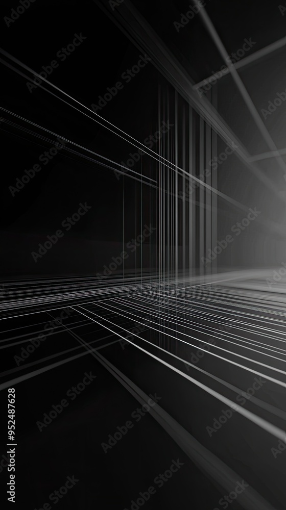 Fototapeta premium Abstract composition featuring dynamic lines and light effects in a dark space, creating a sense of depth and movement.