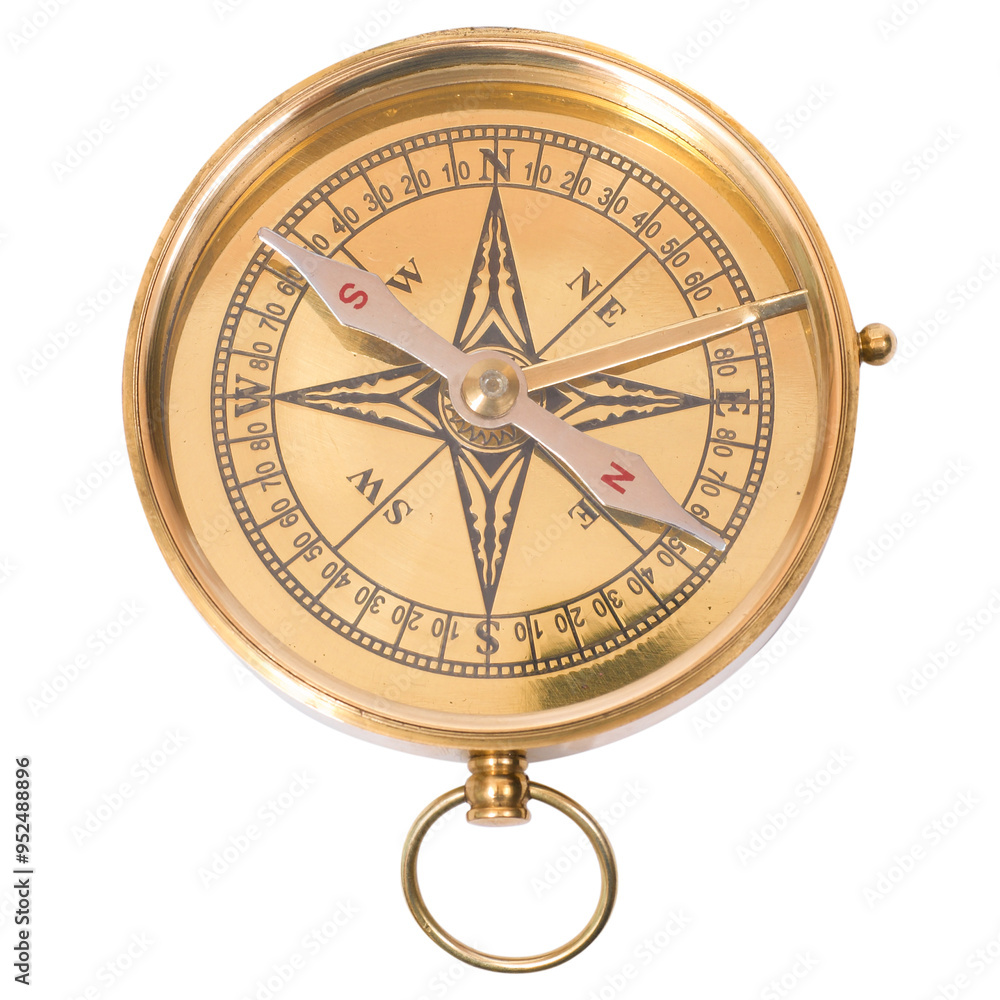 Golden old compass in PNG isolated on transparent background Golden old compass in PNG isolated on transparent background