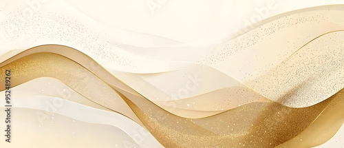 A flat vector illustration of an abstract golden background, featuring white and beige luxury glitter shapes, elegant golden lines on a cream color backdrop, smooth gradients, subtle shine, sophistic photo