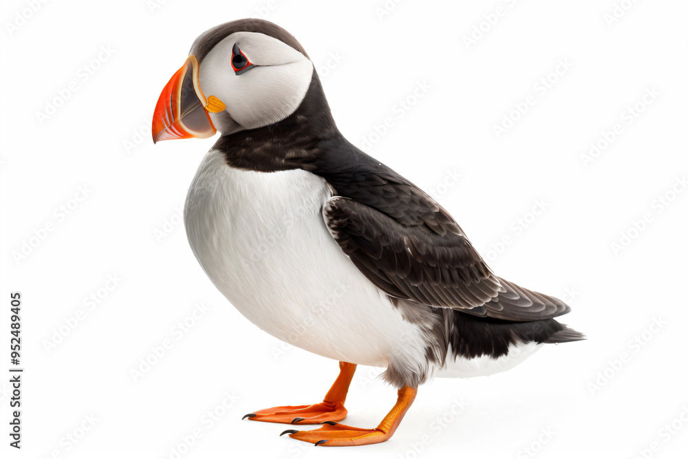 a bird with a bright orange beak standing on a white surface a bird with a bright orange beak standing on a white surface