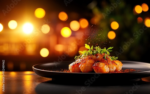 A dish of Portuguese bacalhau a bras, golden and fragrant, served on a ceramic plate with the backdrop of Lisbon s colorful buildings and the iconic 25 de Abril Bridge
