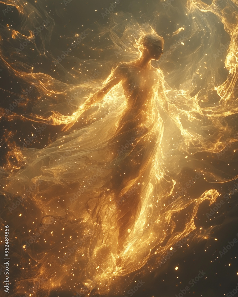 Naklejka premium luminous light elemental glows with intensity, its form surrounded by a swirling blaze of golden energy