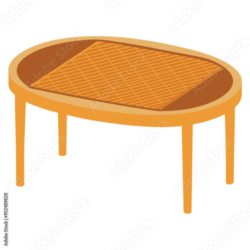 Rattan coffee table vector illustration