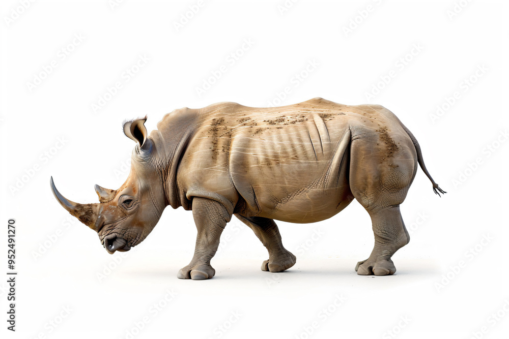 Obraz premium a rhino is walking on a white surface