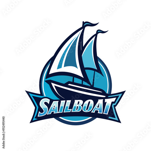 Boat mascot logo icon vector design with text sailboat isolated
