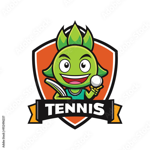 Tennis league cartoon mascot logo icon vector design with text isolated