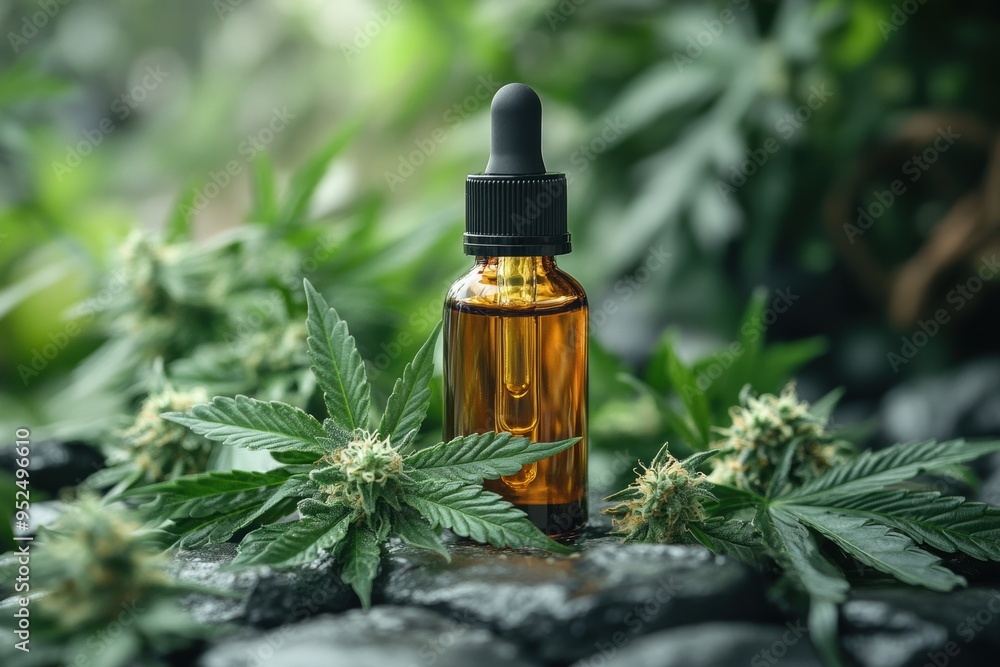 Cannabis Tincture Bottle with Leaf and Dropper Cannabis Tincture Bottle with Leaf and Dropper