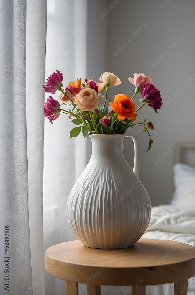 A vase with colorful flowers on the table A vase with colorful flowers on the table