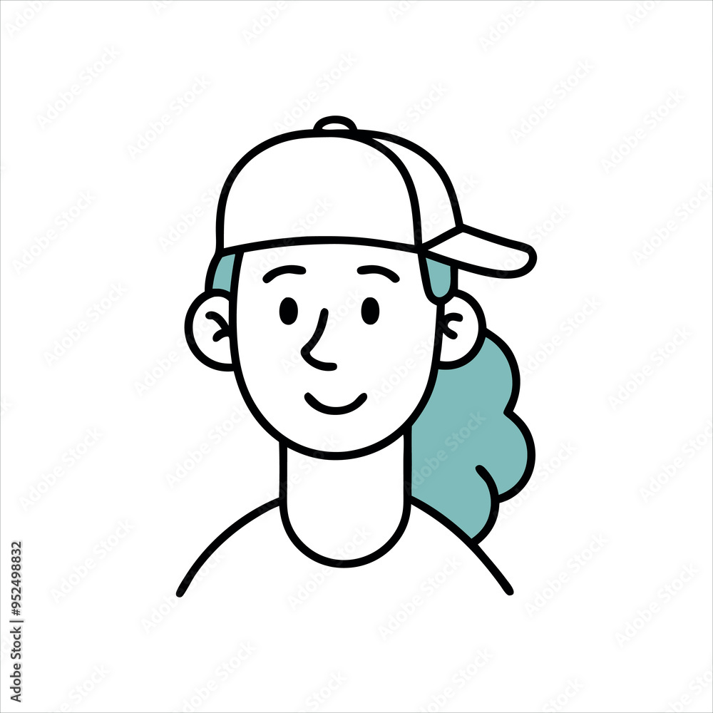 Cute Boy Line Art With Hat Vector Illustration Cute Boy Line Art With Hat Vector Illustration