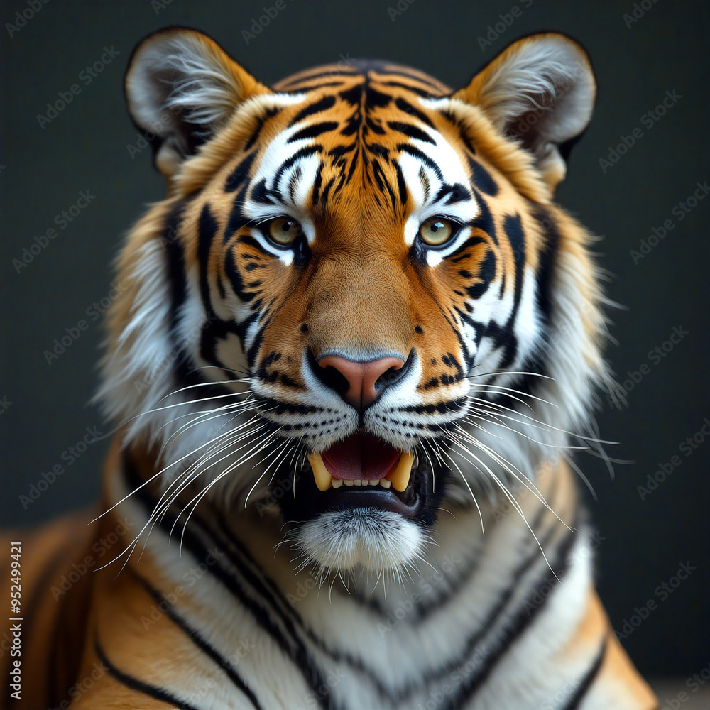 Sumatran tiger showing teeth staring intensely Sumatran tiger showing teeth staring intensely