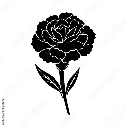 China rose flower silhouette black vector illustration