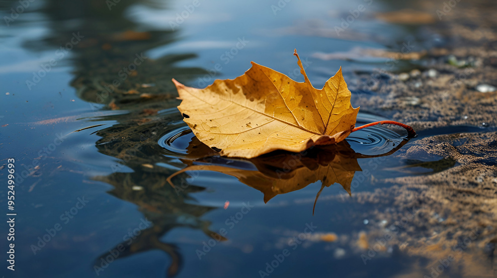 autumn leaves reflected in water, autumn leaves on water, Dry autumn leaf on water. Ai generative autumn leaves reflected in water, autumn leaves on water, Dry autumn leaf on water. Ai generative