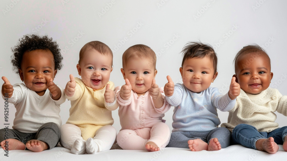 Modern design, positive attitude concept. Children baby toddlers hands show thumbs up, class, like. Gesture isolated on white background Modern design, positive attitude concept. Children baby toddlers hands show thumbs up, class, like. Gesture isolated on white background