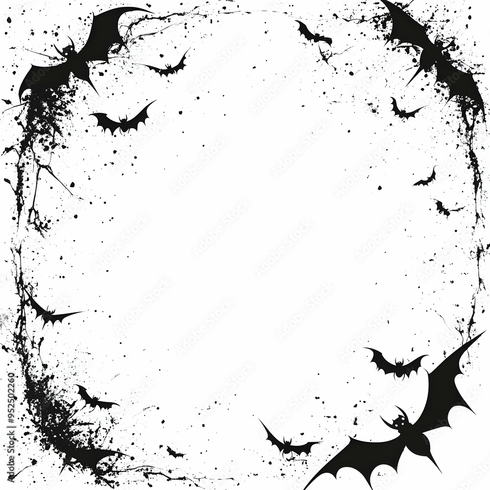 Flat Spider Web and Bat Border with Fright Text concept as A dark and ...