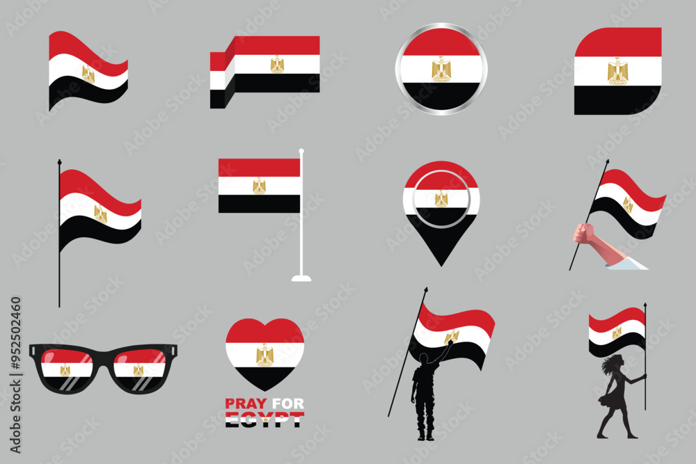 Flag of Egypt Set, original and simple Egypt flag Bundle, vector illustration of Egypt flag Collection
Flag of Egypt Set, original and simple Egypt flag Bundle, vector illustration of Egypt flag Collection