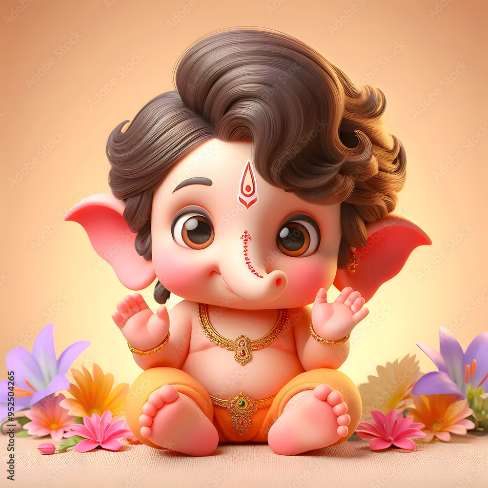 Adorable Little Lord Ganesh Playing and Smiling - High-Quality Hindu Festival Image Adorable Little Lord Ganesh Playing and Smiling - High-Quality Hindu Festival Image