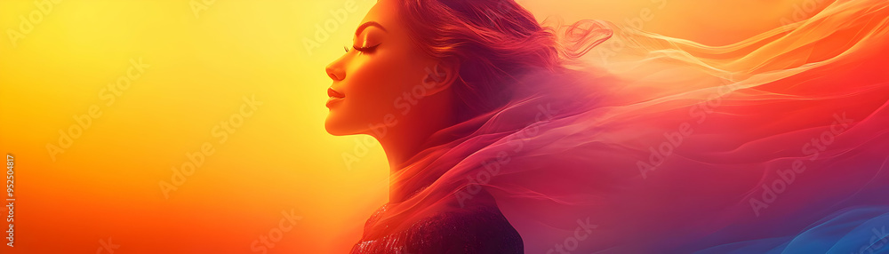 Glowing Abstract Plus Size Model in Evening Wear concept as A glamorous glowing abstract digital art banner featuring a plus size model in elegant evening wear. The design uses rich glowing tones to e Glowing Abstract Plus Size Model in Evening Wear concept as A glamorous glowing abstract digital art banner featuring a plus size model in elegant evening wear. The design uses rich glowing tones to e