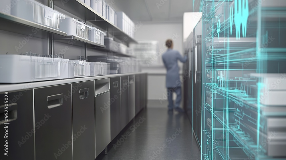 A technician organizes laboratory equipment in a modern research facility during the day to streamline workflow and enhance productivity A technician organizes laboratory equipment in a modern research facility during the day to streamline workflow and enhance productivity
