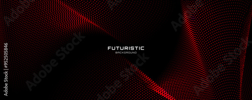 3D red techno background on dark space with dotted lines shape effect decoration. Modern graphic design element with glowing dots waves style concept for web banner, flyer, card, or brochure cover