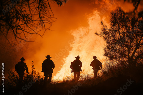 Firefighters put out a fire in the forest