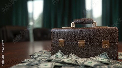 Pay day visual, briefcase filled with money, payday success, 3D rendering