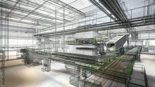 Detailed architectural render of a modern industrial facility showcasing advanced machinery and design elements