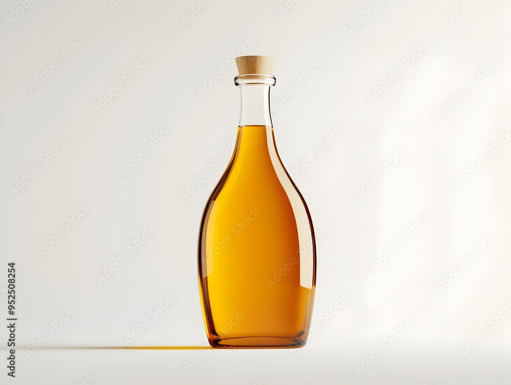 Striking Amber Olive Oil Bottle Against Pristine White Background Striking Amber Olive Oil Bottle Against Pristine White Background