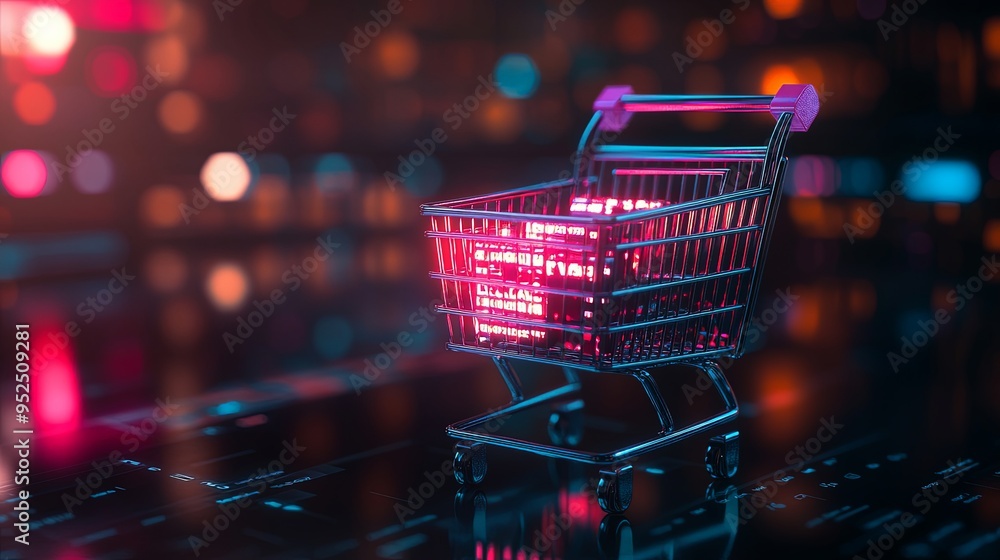 Digital shopping cart icon with flashing Black Friday Deals alerts on a sleek interface, Black Friday ecommerce, digital marketing Digital shopping cart icon with flashing Black Friday Deals alerts on a sleek interface, Black Friday ecommerce, digital marketing