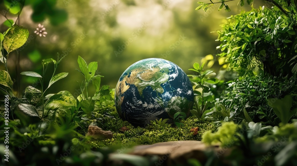 A serene scene with an Earth globe nestled in lush greenery, symbolizing the goal of achieving sustainability and eco-friendliness by 2025. A serene scene with an Earth globe nestled in lush greenery, symbolizing the goal of achieving sustainability and eco-friendliness by 2025.