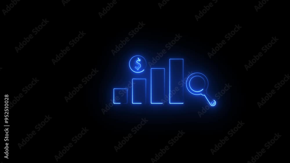 neon glowing Simple business graph icon animation with magnify glass and dollar icon ,simple business concept neon glowing Simple business graph icon animation with magnify glass and dollar icon ,simple business concept