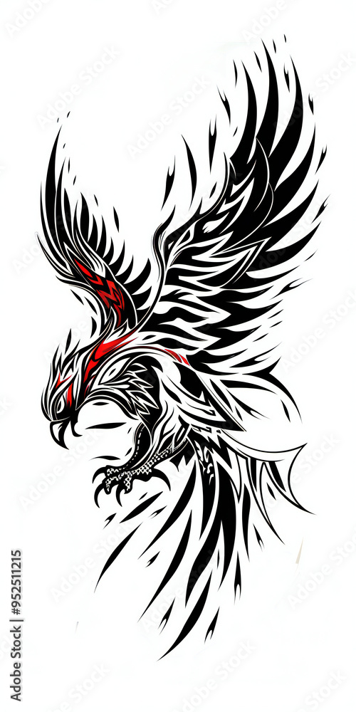 Obraz premium Tribal Eagle Tattoo symmetry very simple traditional tattoo flash styles illustration