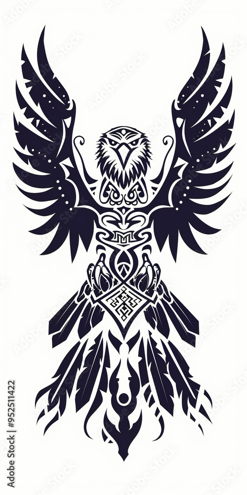 Obraz premium Tribal Eagle Tattoo symmetry very simple traditional tattoo flash styles illustration