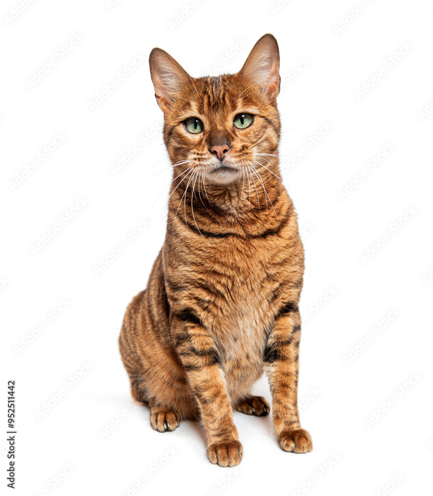 Toyger cat sitting and posing on white background Toyger cat sitting and posing on white background
